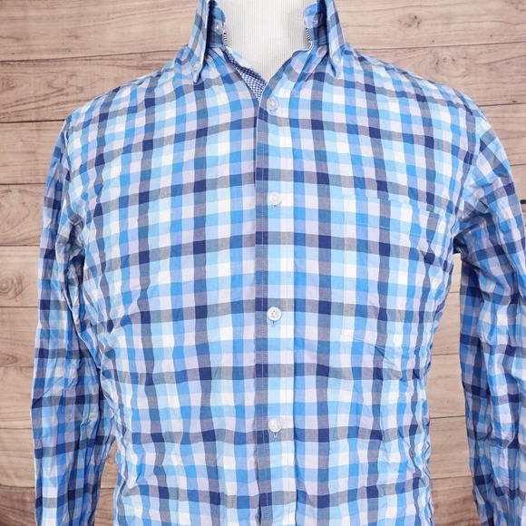 TAILORBYRD COLLECTION BLUE CHECK BUTTON DOWN SHIRT MENS SIZE M MEDIUM - Picture 1 of 7